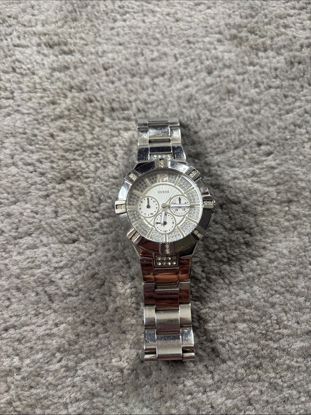 Guess Silver-tone Women's Crystal Accent Bracelet Watch